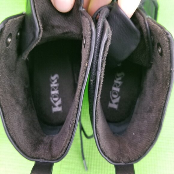 ✅Korks Women's Black Faux Leather Block Heel Lace Up Ankle Boots Womens 9M Biker - Picture 5 of 11